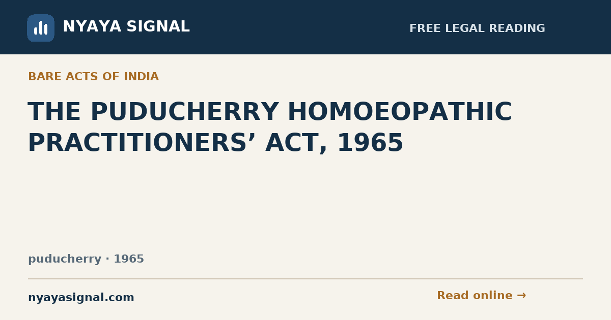 THE PUDUCHERRY HOMOEOPATHIC PRACTITIONERS’ ACT, 1965 — Language not labelled by source | NYAYA SIGNAL