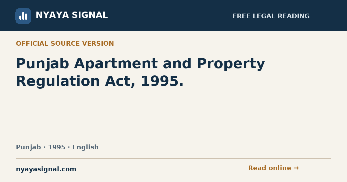 Punjab Apartment and Property Regulation Act, 1995. — English | NYAYA SIGNAL