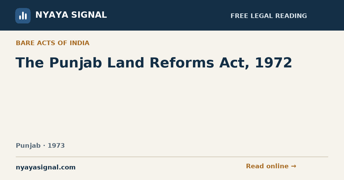 The Punjab Land Reforms Act, 1972 | NYAYA SIGNAL