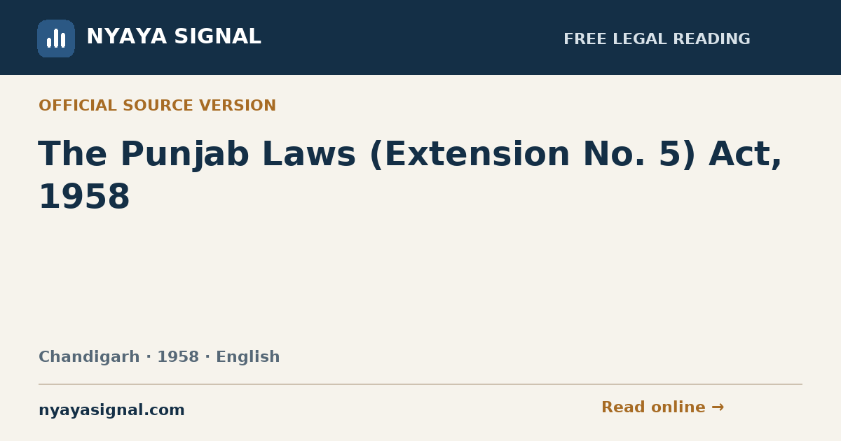 The Punjab Laws (Extension No. 5) Act, 1958 — English | NYAYA SIGNAL