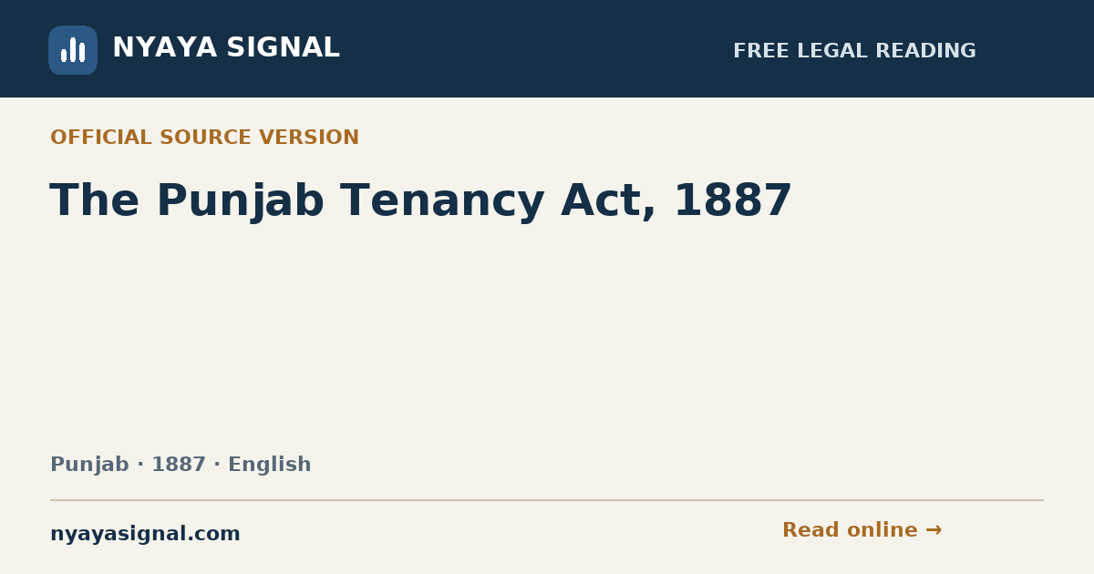 The Punjab Tenancy Act, 1887 — English | NYAYA SIGNAL