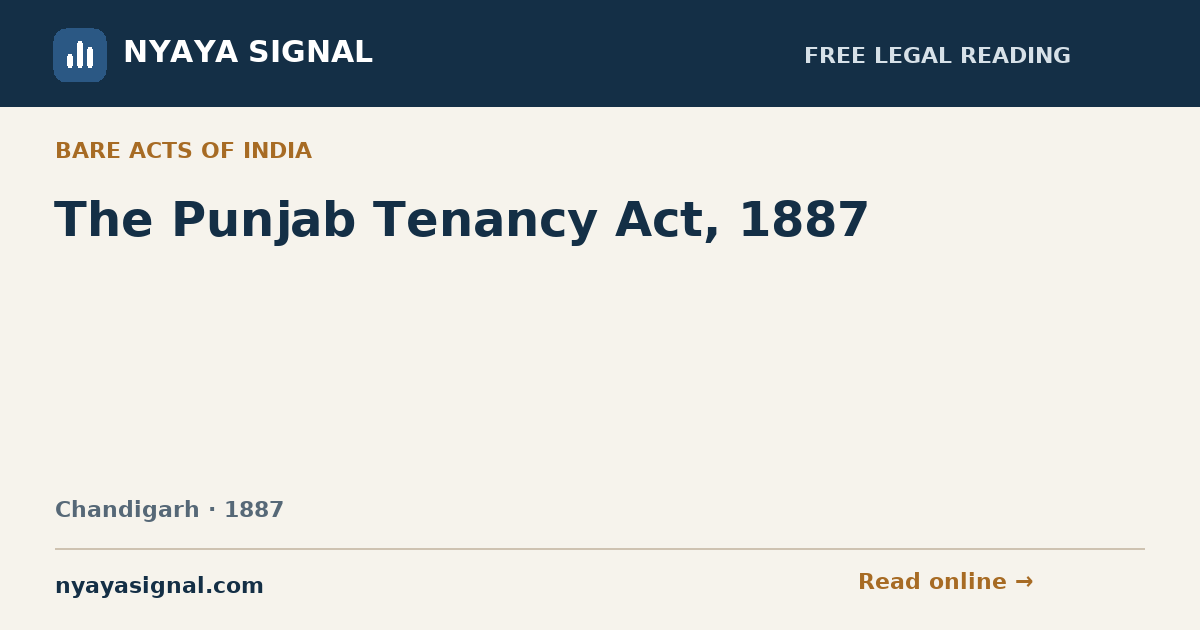 The Punjab Tenancy Act, 1887 | NYAYA SIGNAL