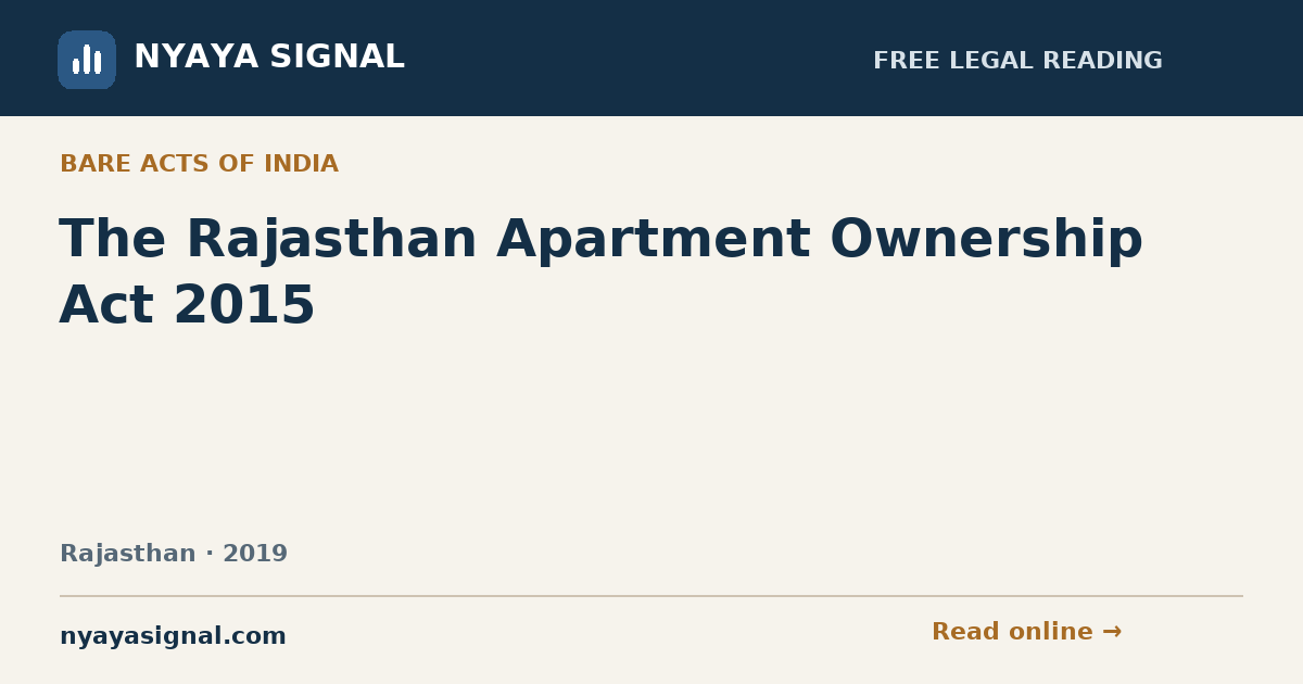 The Rajasthan Apartment Ownership Act 2015 | NYAYA SIGNAL