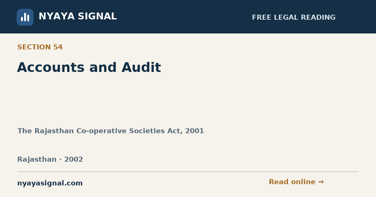 Section 54 — Accounts and Audit | The Rajasthan Co-operative Societies Act, 2001 | NYAYA SIGNAL