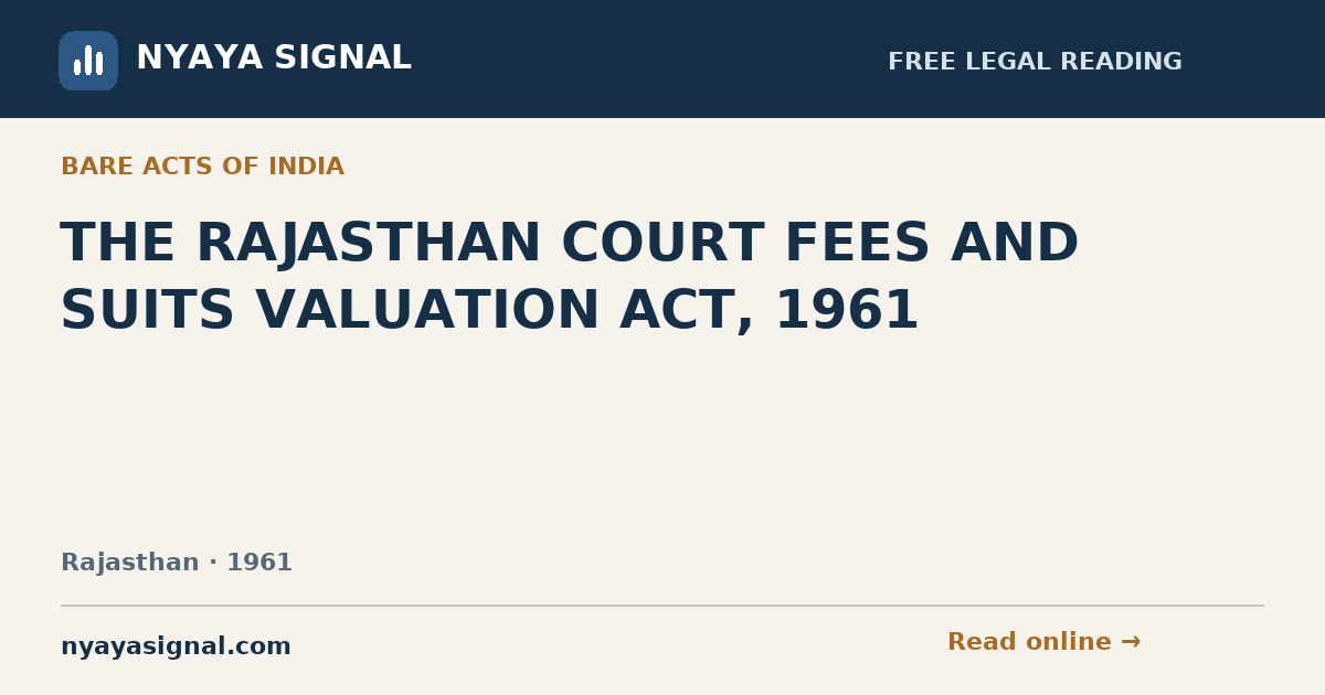 THE RAJASTHAN COURT FEES AND SUITS VALUATION ACT, 1961 | NYAYA SIGNAL