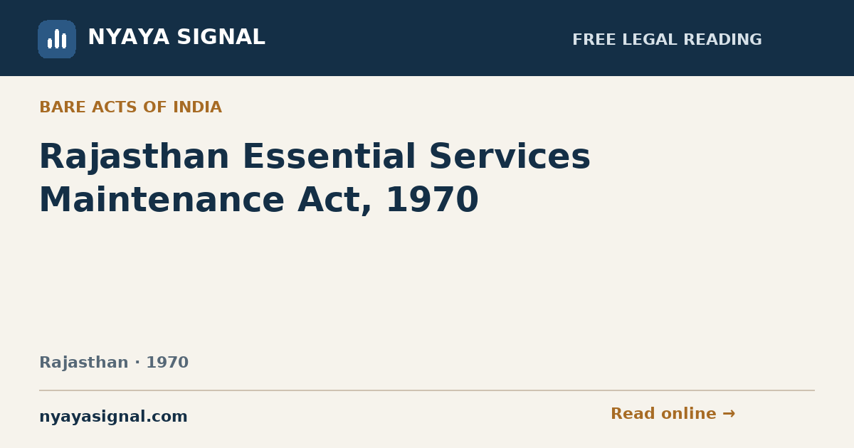 Rajasthan Essential Services Maintenance Act, 1970 | NYAYA SIGNAL