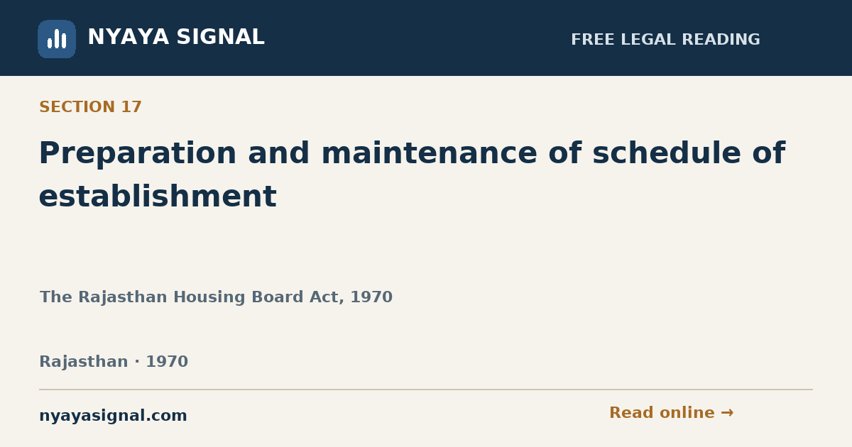 Section 17 — Preparation and maintenance of schedule of establishment | The Rajasthan Housing Board Act, 1970 | NYAYA SIGNAL