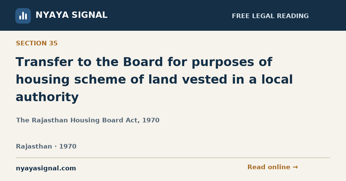 Section 35 — Transfer to the Board for purposes of housing scheme of land vested in a local authority | The Rajasthan Housing Board Act, 1970 | NYAYA SIGNAL