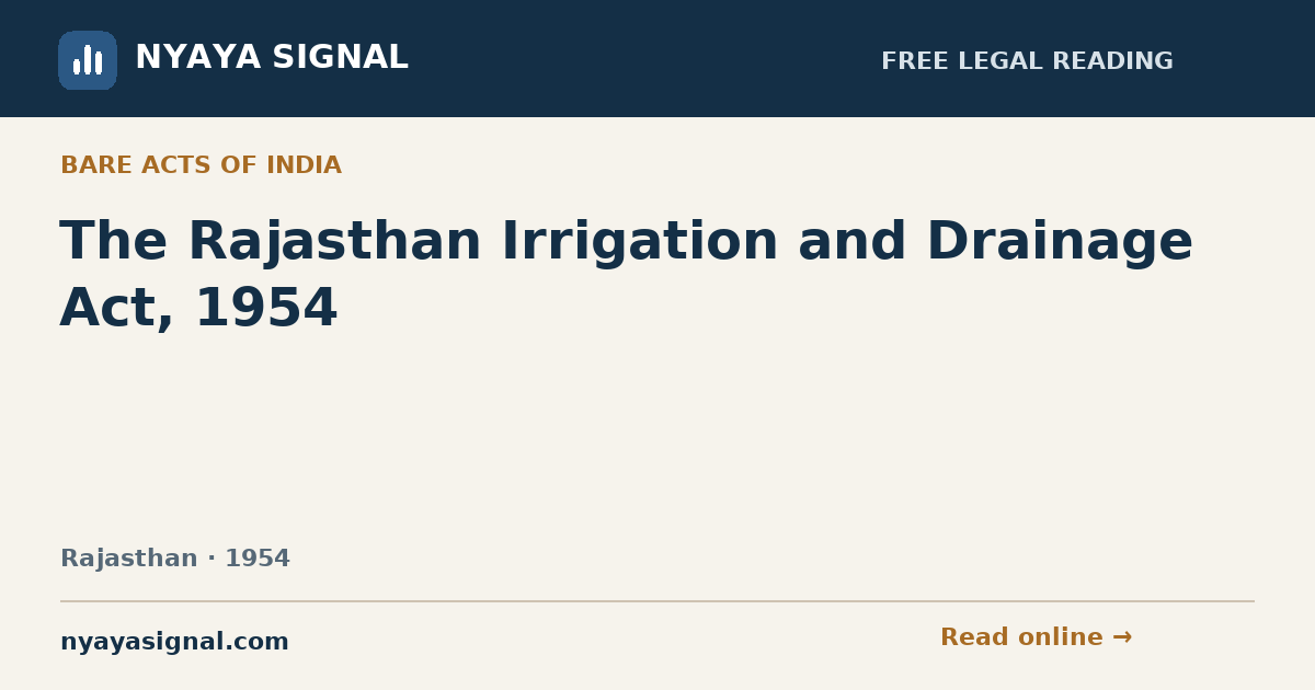The Rajasthan Irrigation and Drainage Act, 1954 | NYAYA SIGNAL