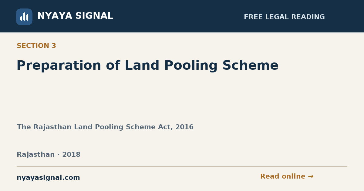 Section 3 — Preparation of Land Pooling Scheme | The Rajasthan Land Pooling Scheme Act, 2016 | NYAYA SIGNAL