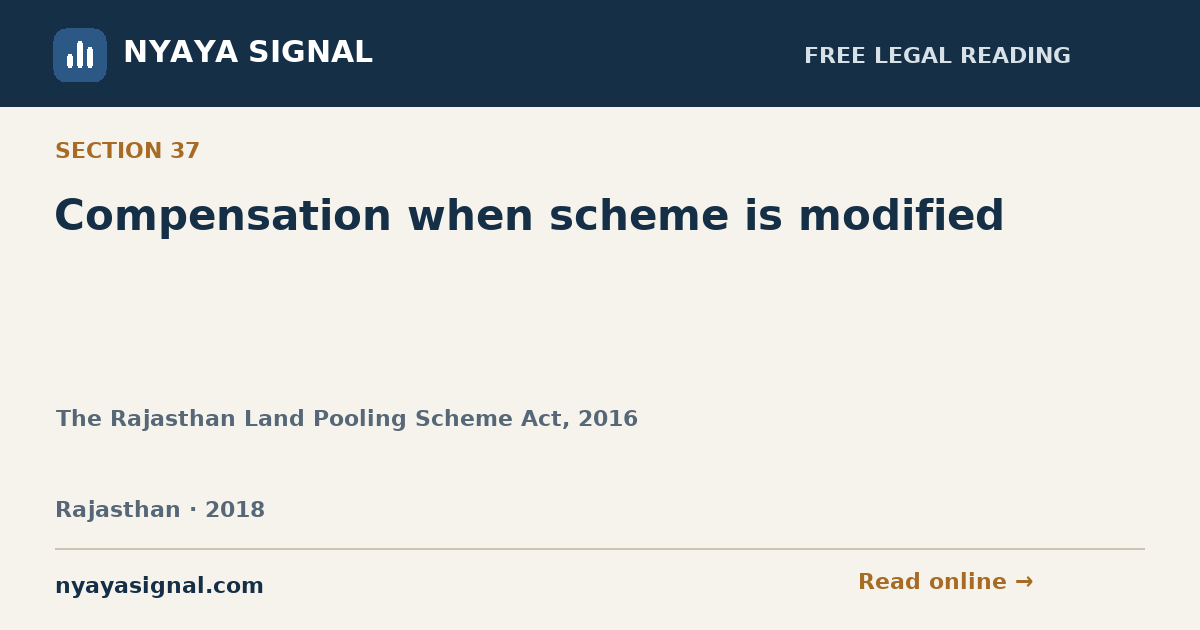 Section 37 — Compensation when scheme is modified | The Rajasthan Land Pooling Scheme Act, 2016 | NYAYA SIGNAL