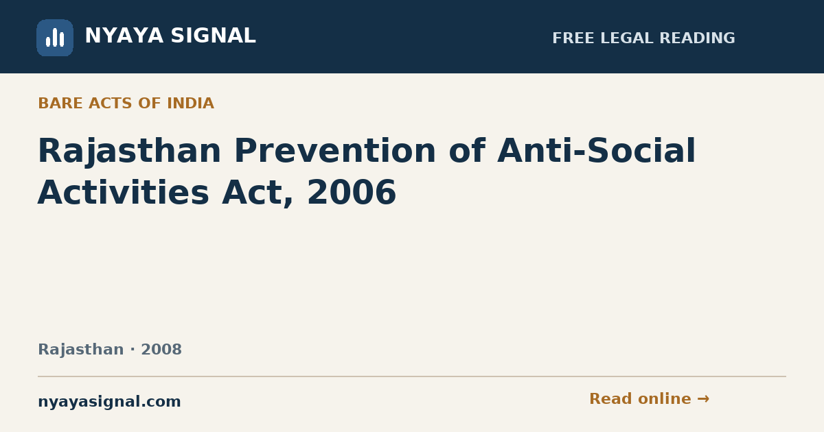 Rajasthan Prevention of Anti-Social Activities Act, 2006 | NYAYA SIGNAL