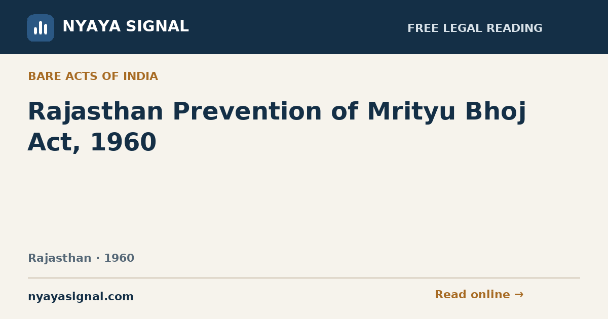 Rajasthan Prevention of Mrityu Bhoj Act, 1960 — Language not labelled by source | NYAYA SIGNAL