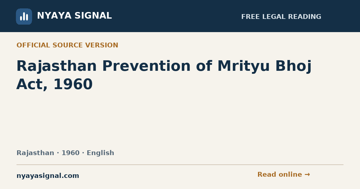 Rajasthan Prevention of Mrityu Bhoj Act, 1960 — English | NYAYA SIGNAL