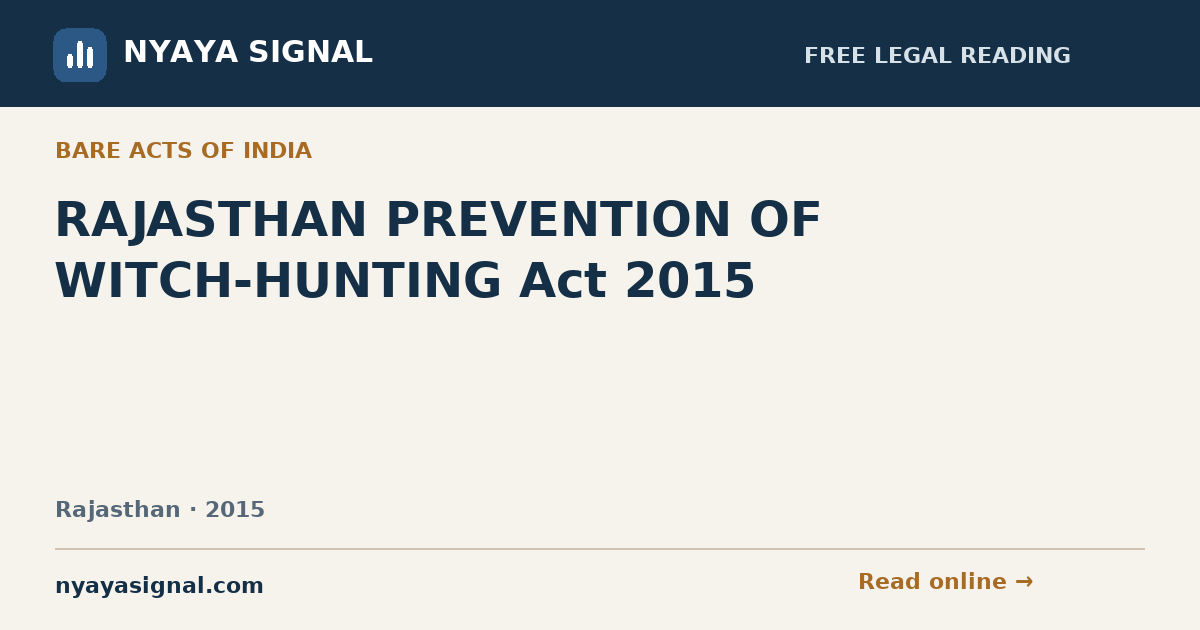 RAJASTHAN PREVENTION OF WITCH-HUNTING Act 2015 | NYAYA SIGNAL