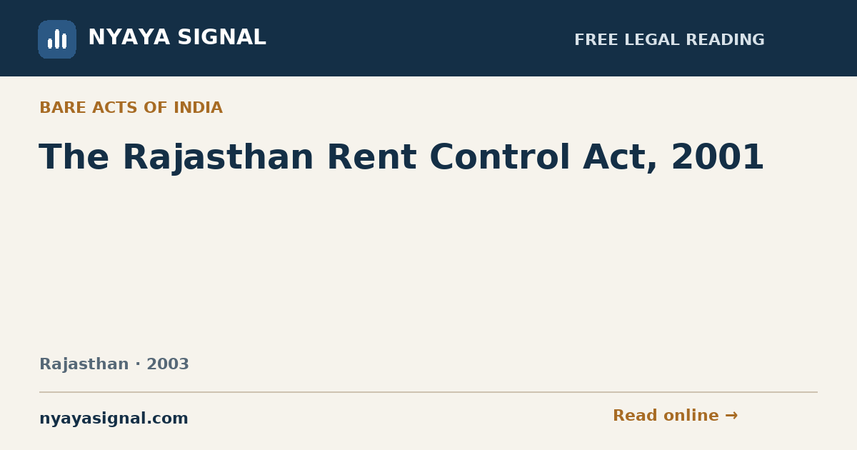 The Rajasthan Rent Control Act, 2001 | NYAYA SIGNAL