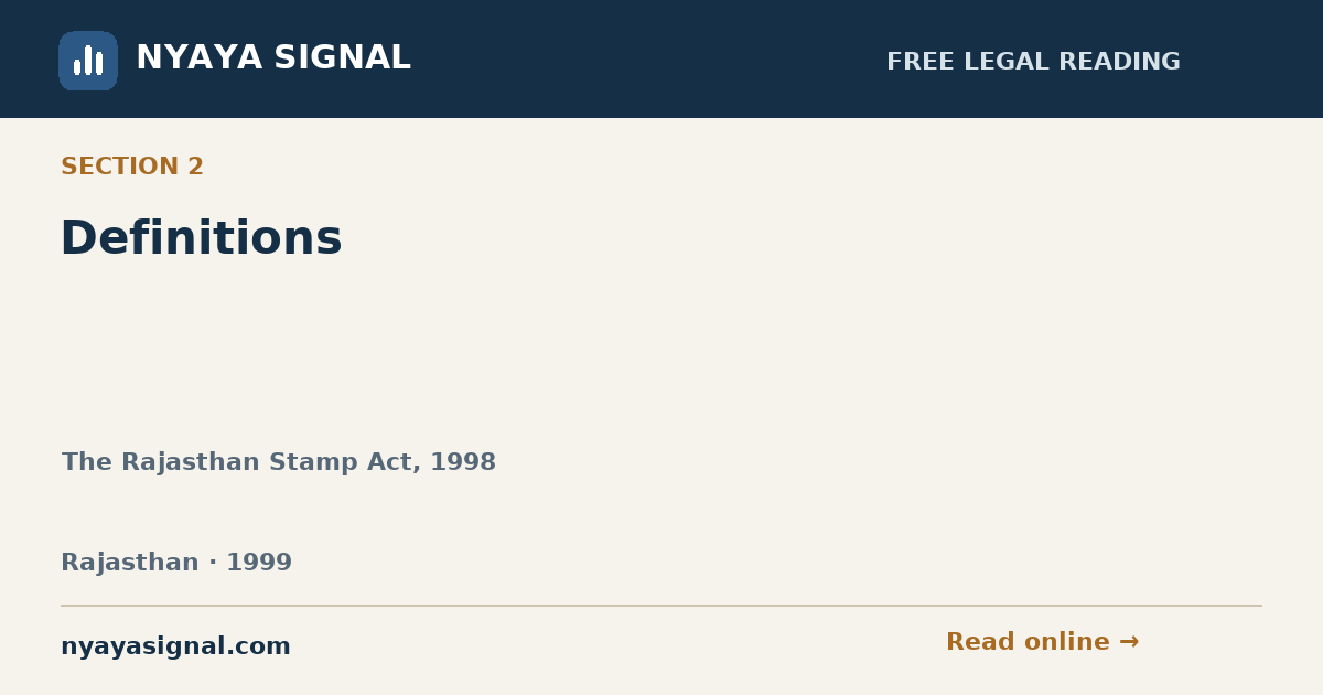 Section 2 — Definitions | The Rajasthan Stamp Act, 1998 | NYAYA SIGNAL