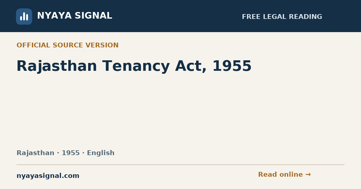 Rajasthan Tenancy Act, 1955 — English | NYAYA SIGNAL