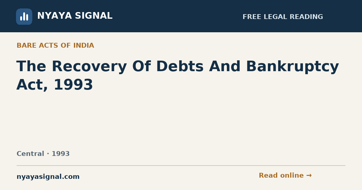 The Recovery Of Debts And Bankruptcy Act, 1993 | NYAYA SIGNAL