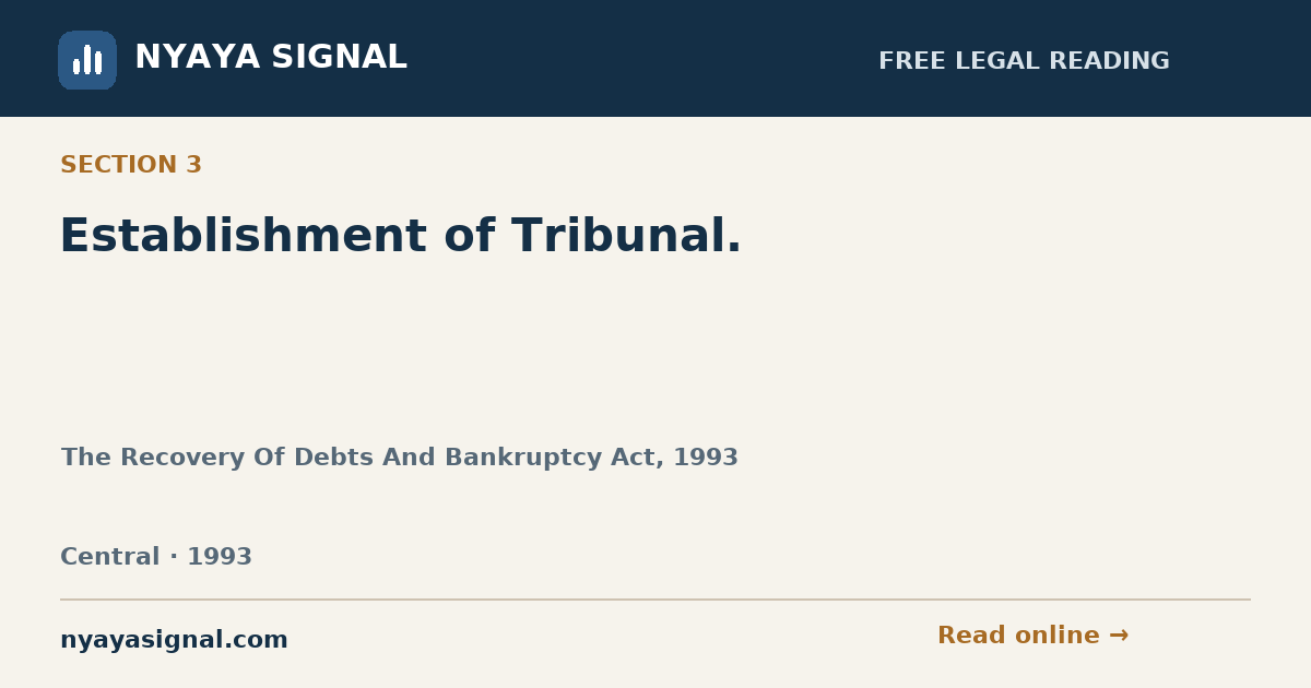 Section 3 — Establishment of Tribunal. | The Recovery Of Debts And Bankruptcy Act, 1993 | NYAYA SIGNAL