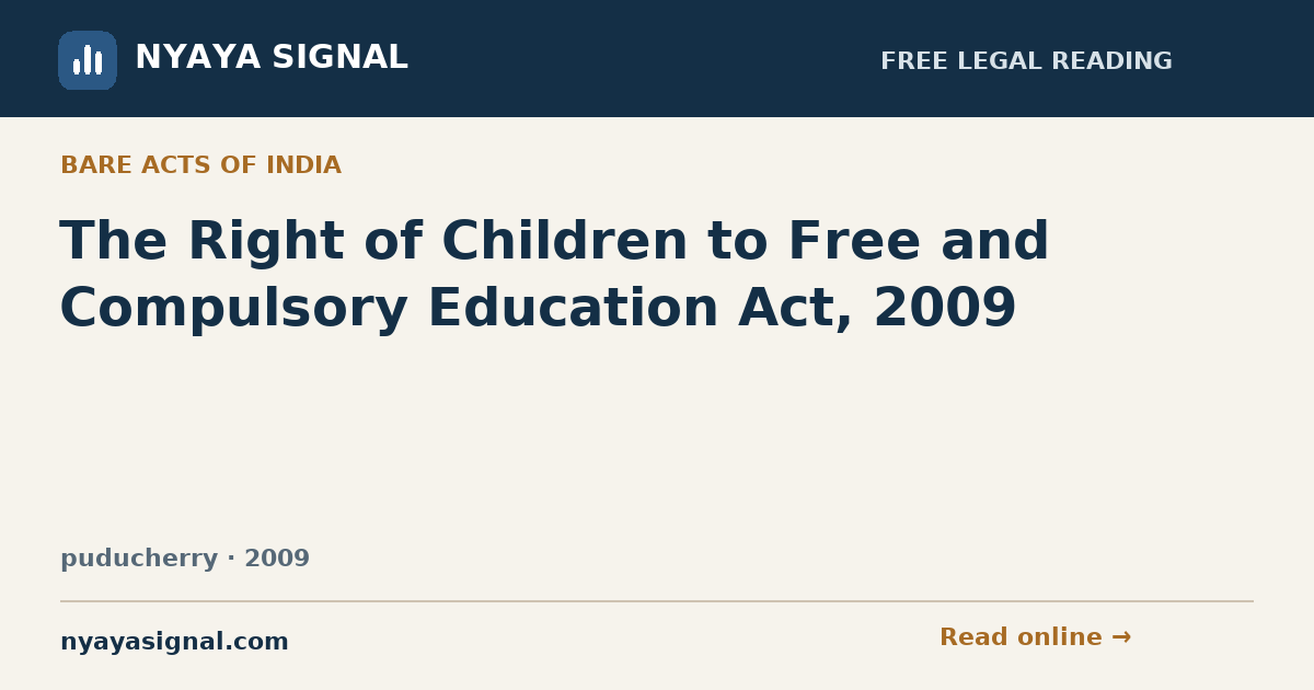 The Right of Children to Free and Compulsory Education Act, 2009 | NYAYA SIGNAL