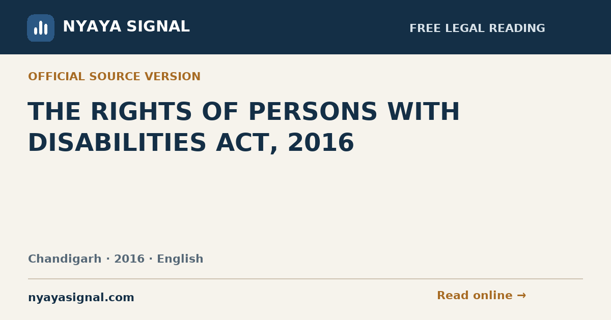 THE RIGHTS OF PERSONS WITH DISABILITIES ACT, 2016 — English | NYAYA SIGNAL