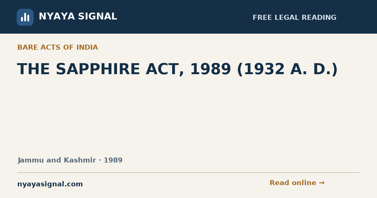 THE SAPPHIRE ACT, 1989 (1932 A. D.) | NYAYA SIGNAL