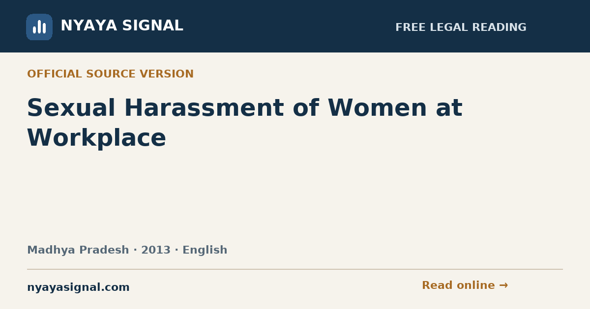 Sexual Harassment of Women at Workplace — English | NYAYA SIGNAL