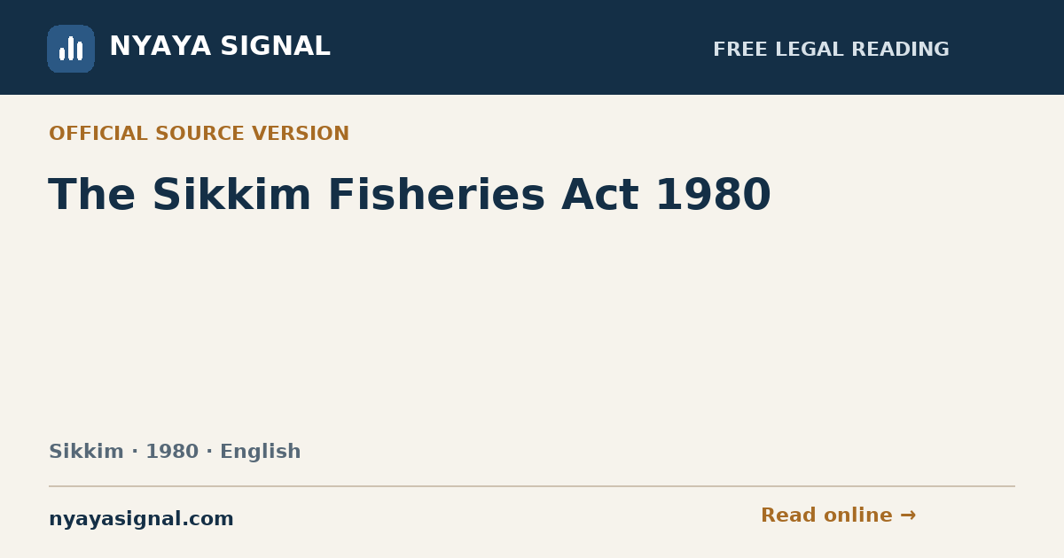 The Sikkim Fisheries Act 1980 — English | NYAYA SIGNAL