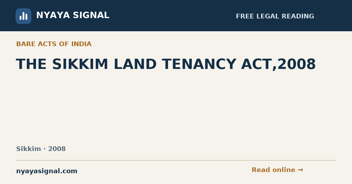 THE SIKKIM LAND TENANCY ACT,2008 | NYAYA SIGNAL