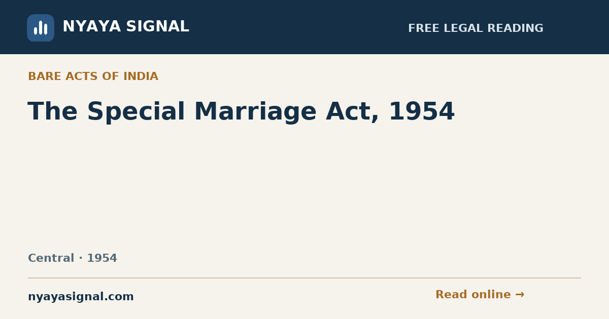 The Special Marriage Act, 1954 | NYAYA SIGNAL