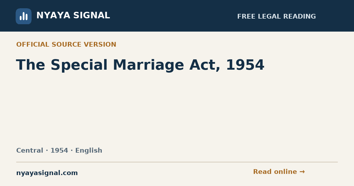 The Special Marriage Act, 1954 — English | NYAYA SIGNAL