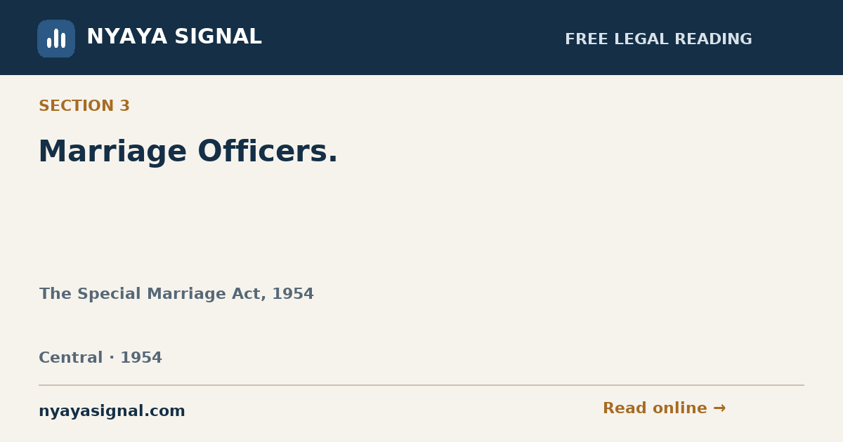 Section 3 — Marriage Officers. | The Special Marriage Act, 1954 | NYAYA SIGNAL