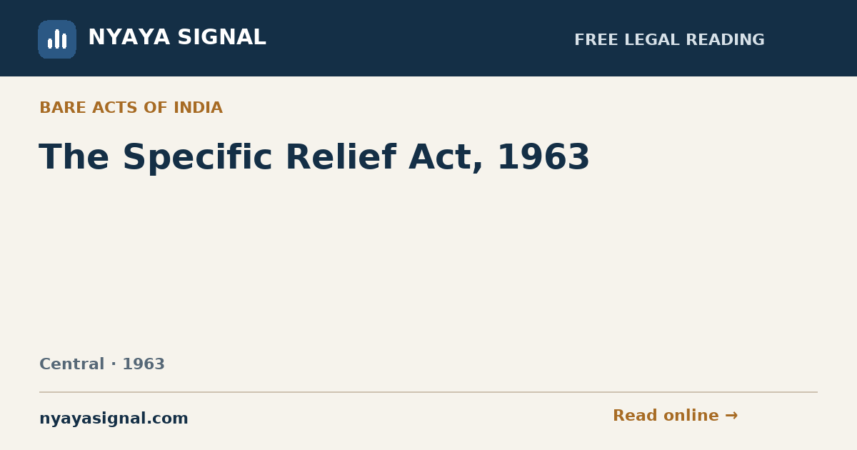 The Specific Relief Act, 1963 | NYAYA SIGNAL