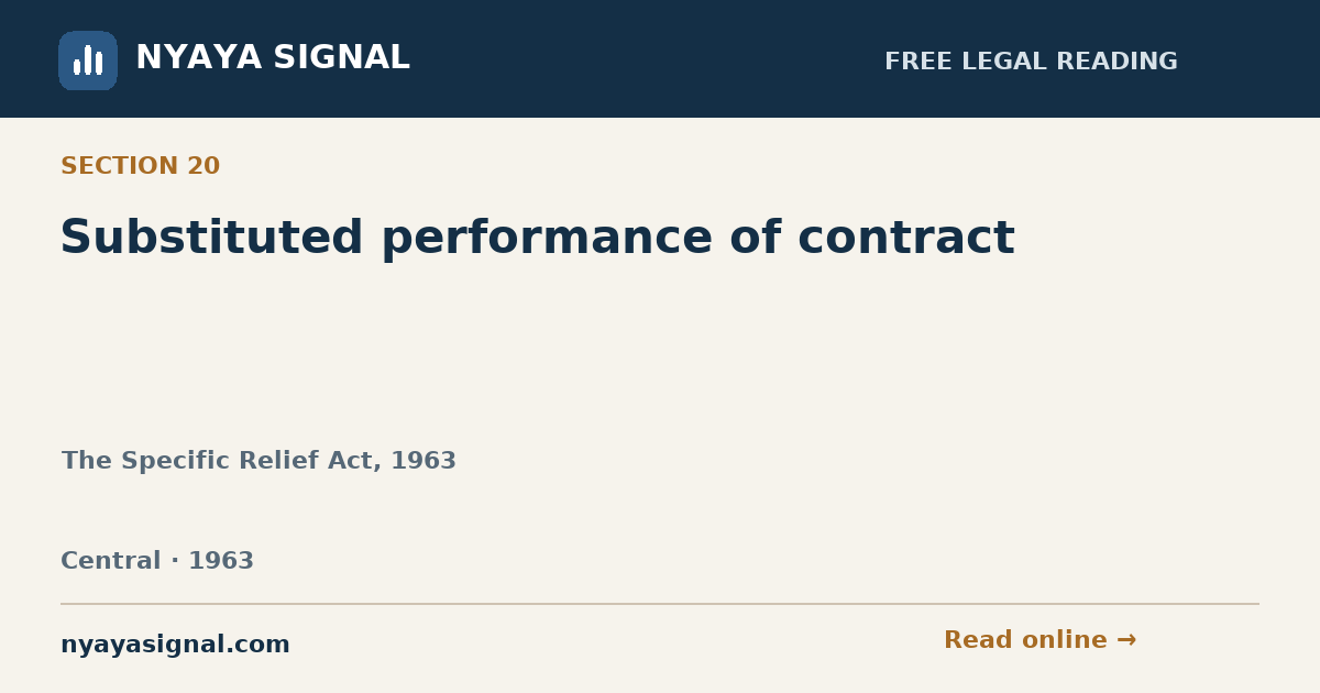 Section 20 — Substituted performance of contract | The Specific Relief Act, 1963 | NYAYA SIGNAL
