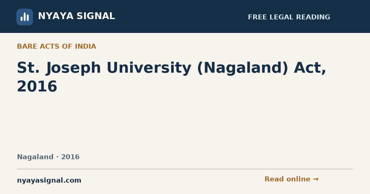 St. Joseph University (Nagaland) Act, 2016 | NYAYA SIGNAL