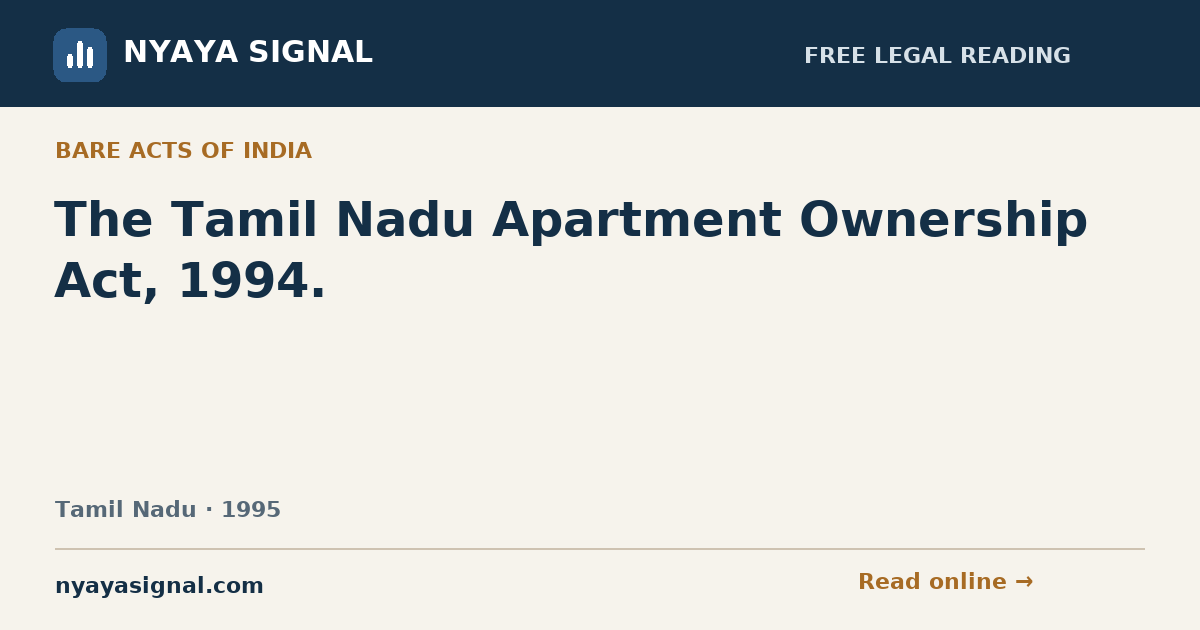 The Tamil Nadu Apartment Ownership Act, 1994. | NYAYA SIGNAL