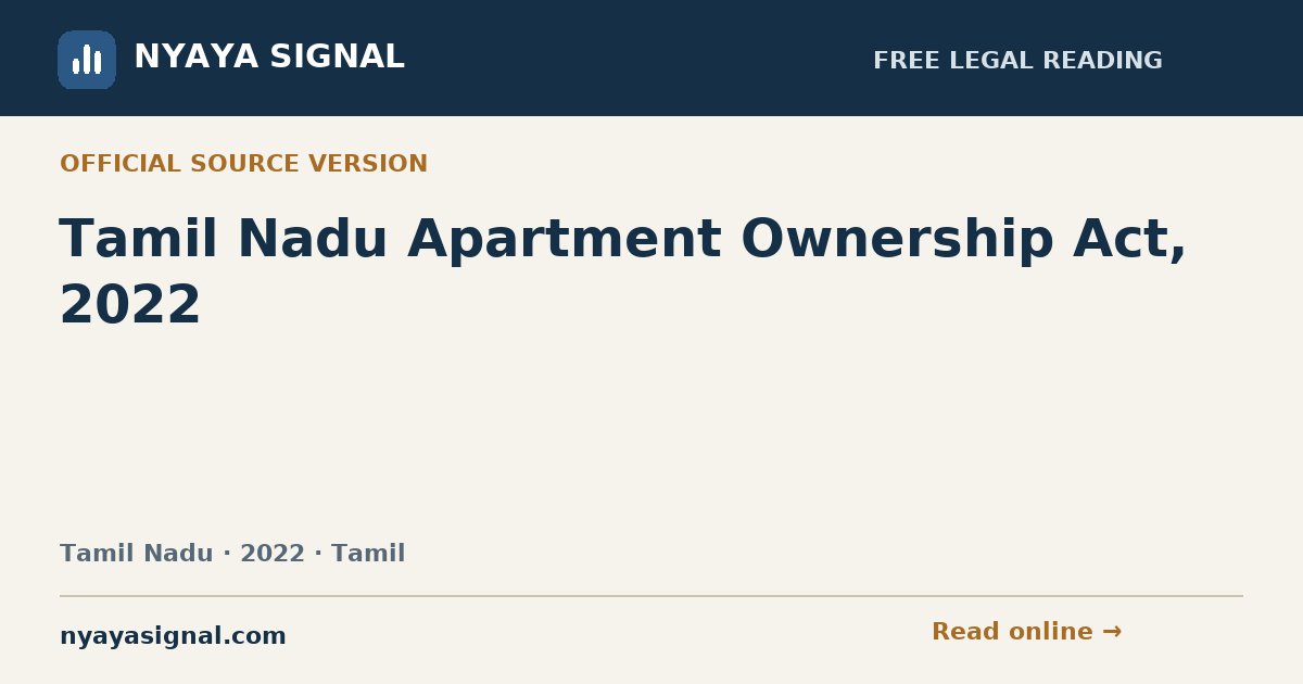 Tamil Nadu Apartment Ownership Act, 2022 — Tamil | NYAYA SIGNAL