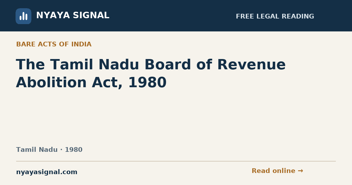 The Tamil Nadu Board of Revenue Abolition Act, 1980 | NYAYA SIGNAL