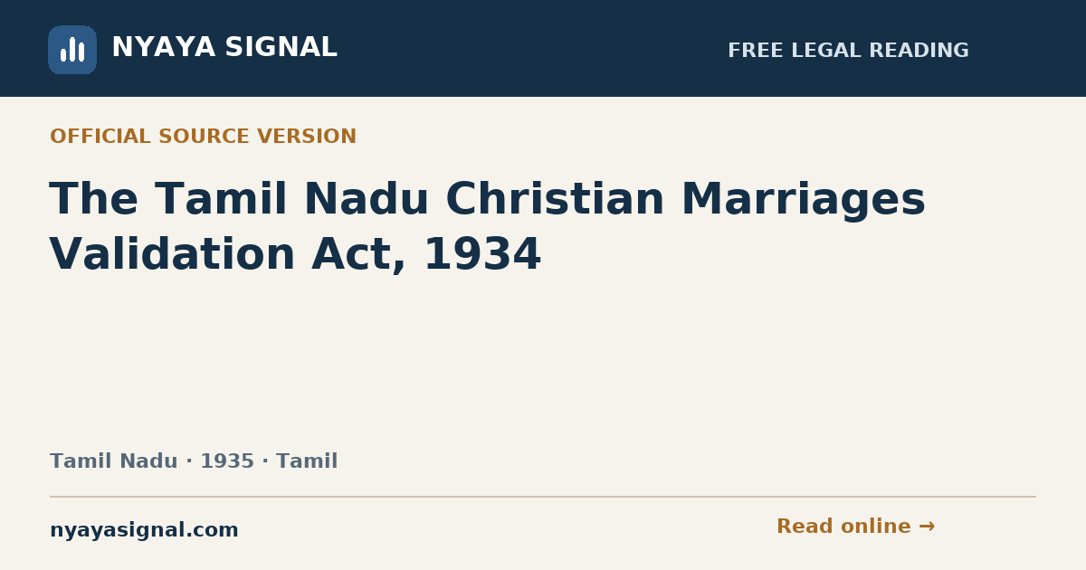 The Tamil Nadu Christian Marriages Validation Act, 1934 — Tamil | NYAYA SIGNAL