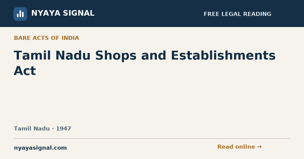 Tamil Nadu Shops and Establishments Act | NYAYA SIGNAL