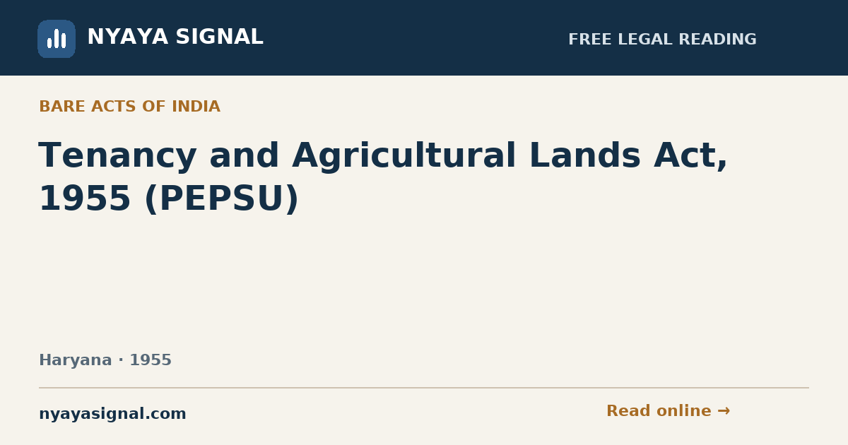 Tenancy and Agricultural Lands Act, 1955 (PEPSU) | NYAYA SIGNAL