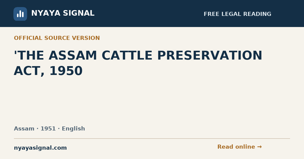 'THE ASSAM CATTLE PRESERVATION ACT, 1950 — English | NYAYA SIGNAL