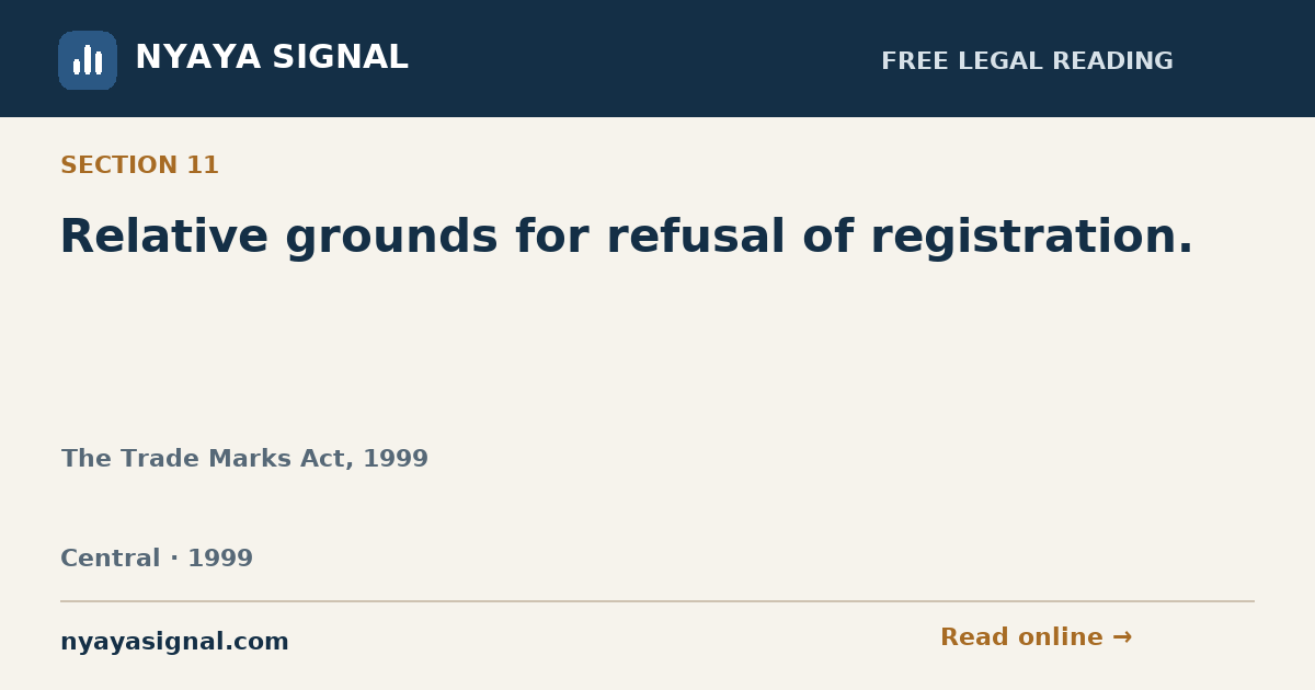 Section 11 — Relative grounds for refusal of registration. | The Trade Marks Act, 1999 | NYAYA SIGNAL