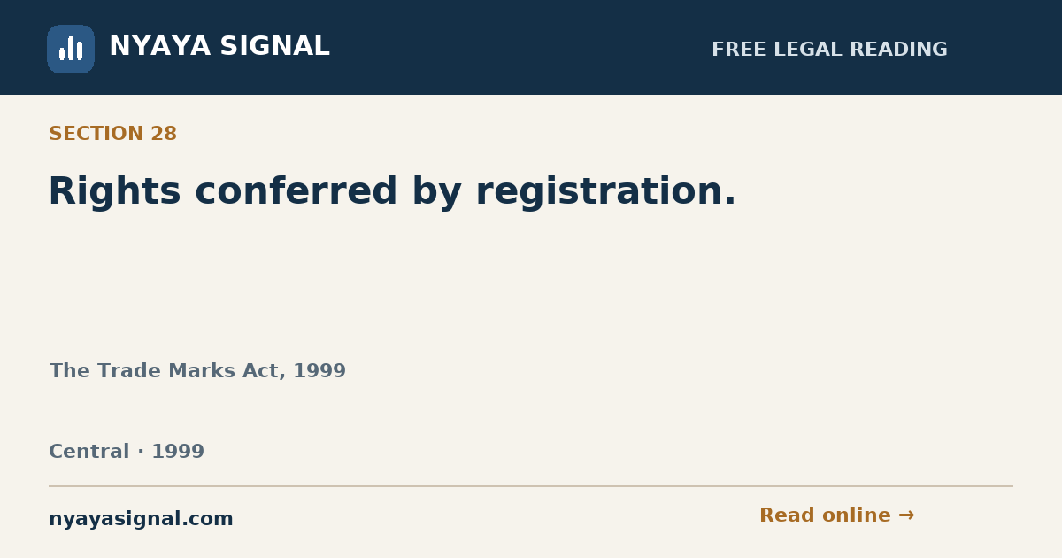 Section 28 — Rights conferred by registration. | The Trade Marks Act, 1999 | NYAYA SIGNAL