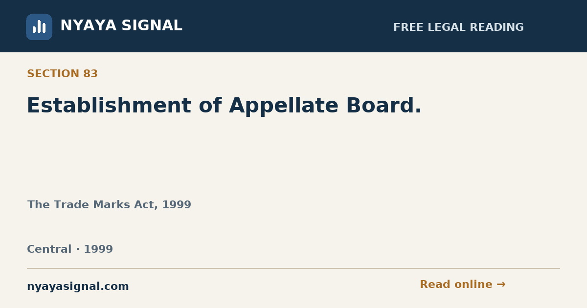 Section 83 — Establishment of Appellate Board. | The Trade Marks Act, 1999 | NYAYA SIGNAL