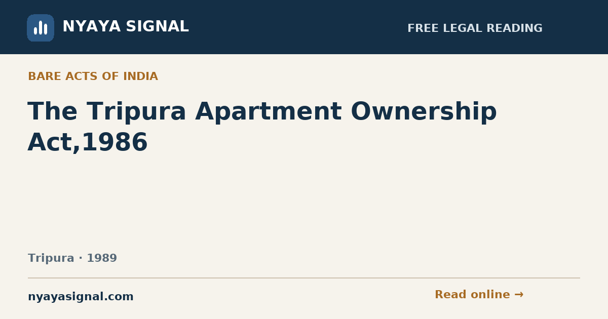 The Tripura Apartment Ownership Act,1986 | NYAYA SIGNAL