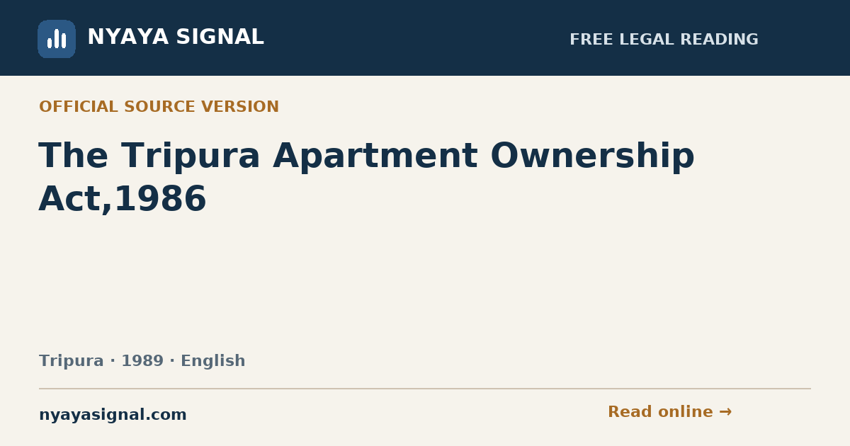 The Tripura Apartment Ownership Act,1986 — English | NYAYA SIGNAL