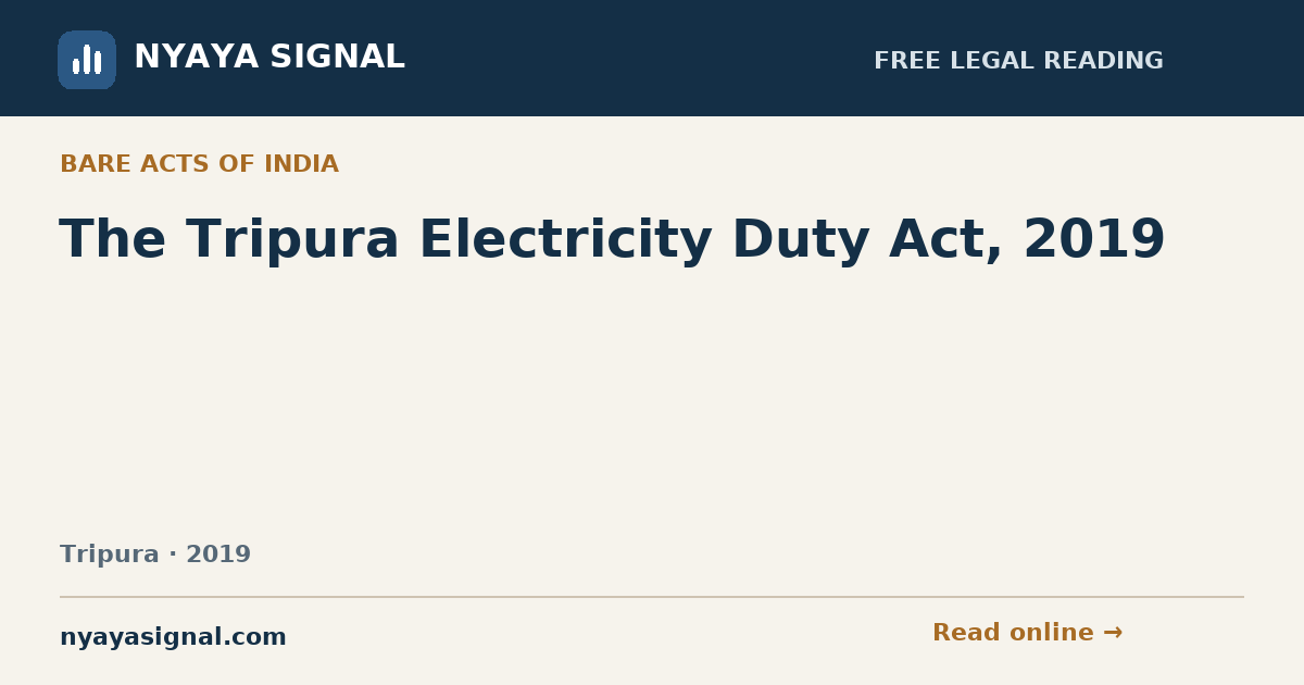 The Tripura Electricity Duty Act, 2019 | NYAYA SIGNAL