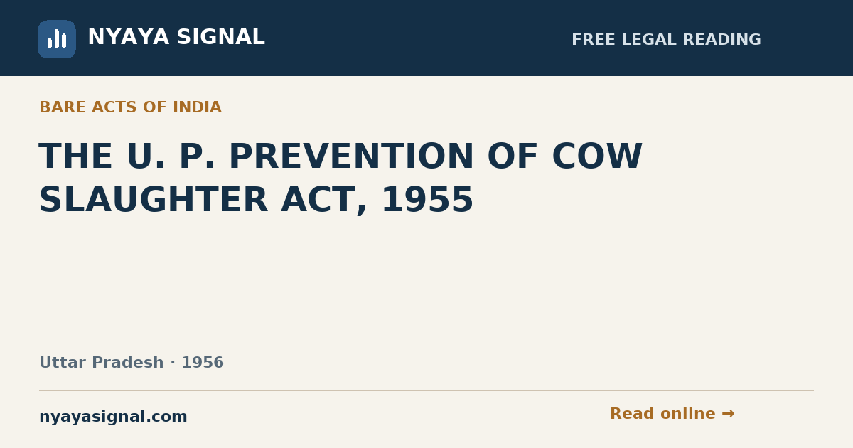 THE U. P. PREVENTION OF COW SLAUGHTER ACT, 1955 — English | NYAYA SIGNAL